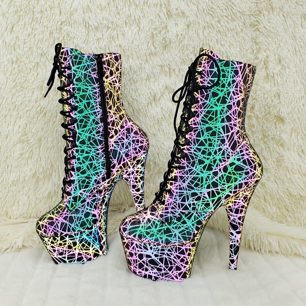 Reflective Geometric Platform High Heel Ankle Boots - Picture 6 of 17